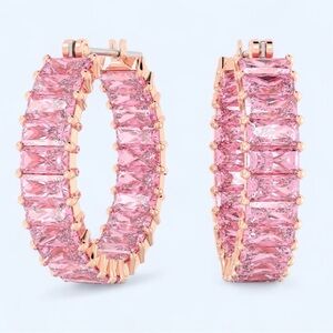 *SOLD* Swarovski Matrix Pink Hoop Earrings – Gold Tone